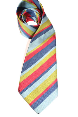 DRAKES Hand Made for Barney's Blue Yellow & Red Diagonal Stripe 100% Silk Tie