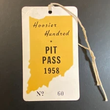 1958 Hoosier Hundred Auto Racing Pit Pass No. 60 VGC Scarce
