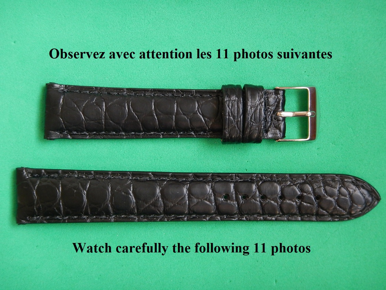 Bracelet en crocodile véritable noir mat 18mm pour montre chic au quotidien