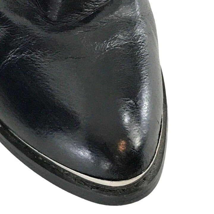 Botas de cuero de moto negras con ribete de metal y tacón de hebilla de motociclista talla 9 Yellow Box para mujer Foto 4 de 4