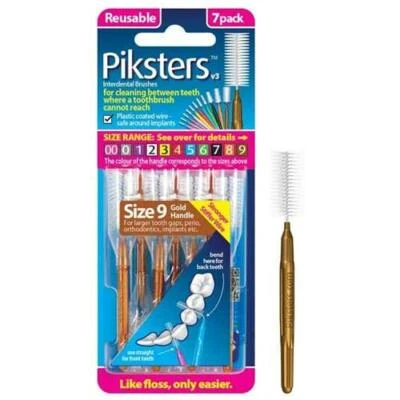 Piksters Interdental Brush - Size 9 Gold - 7 Brushes Per Pack