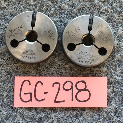 7/16 14 UNC 2A THREAD RING GAGES .4375 GO NO GO P.D.'S = .3897 & .3850 CHECK