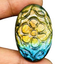 68.20 Cts Natural Carved Labradorit​e 41x27mm Oval Flashy Pendant Size Gemstone