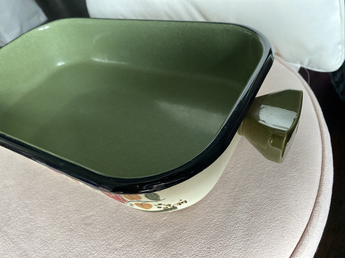 Vintage Baumann Tirol Floral Painted Enamel Casserole Baking Dish