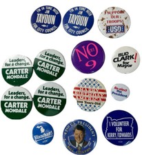Presidential Democrat Political Button Pins Mix lot of 14 Buttons Vintage