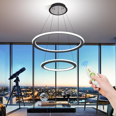 Modern LED Chandelier,Black Chandelier 2-Ring Dimmable with Remote Adjust M208