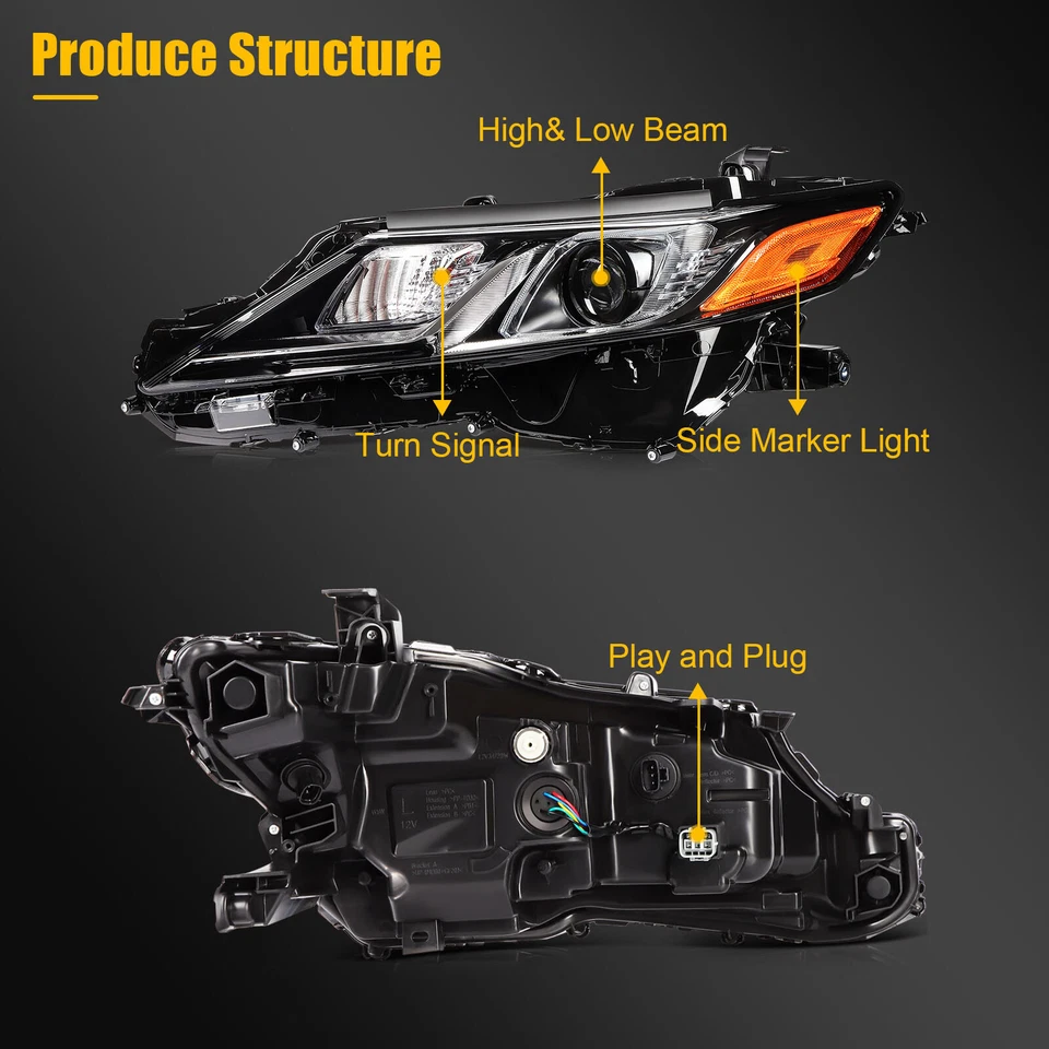 2Pcs Pair [Full LED] Headlight Assembly For 2018-2024 Toyota Camry L SE LE TRD - Image 3 of 4