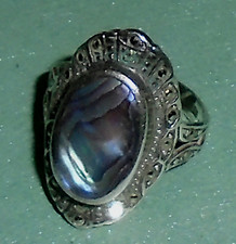 Vintage Sterling Silver Abalone W/ Marcasite Ring - Size 6.5 Mexico 5.3 Gr. F/S