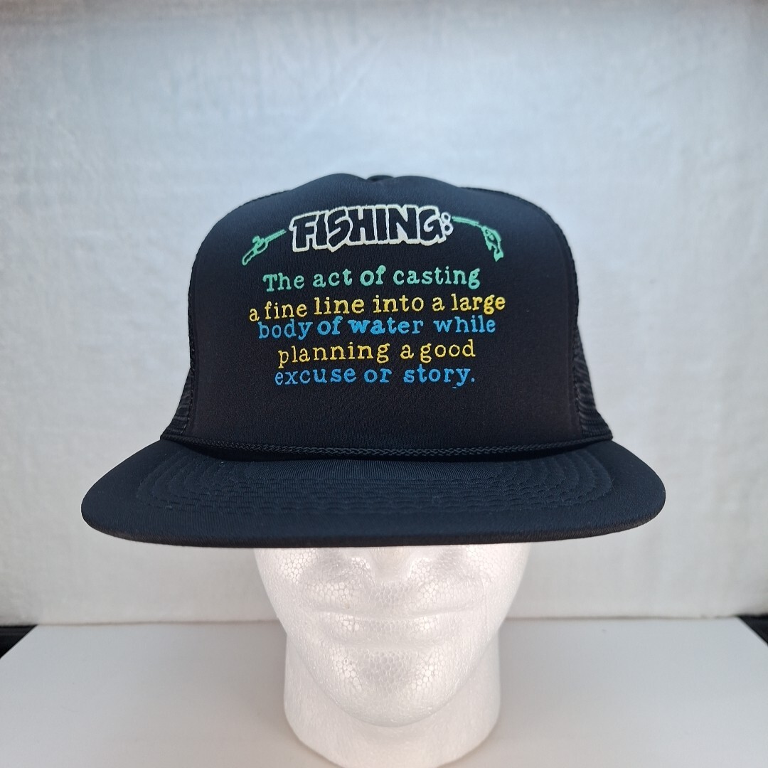 Vintage Funny Fishing Trucker Hat Cap Mesh Snapback Black