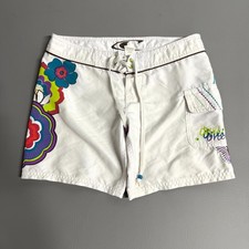 O'Neill Board Shorts Womens 1 White Floral Embroidered Logo Surfing Swimwear