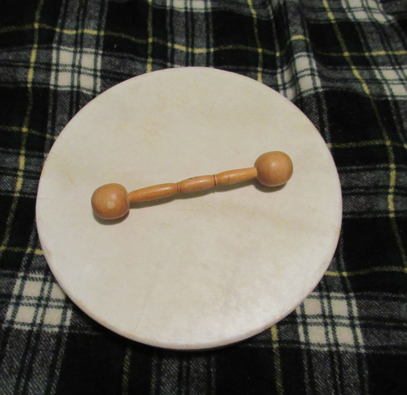 12"  Hide Skin Hand Held Drum Bohdran style with wood tipper
