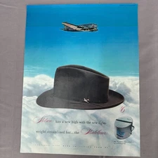 1940 Stetson Stratoliner Hat TWA  Airplane Clouds Aviation Vintage Print Ad