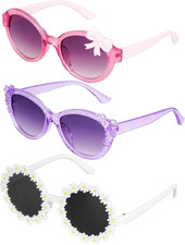 3 Pairs Cute Sunglasses Multiple Shaped Glasse for Toddler Girls Age 3-12 Stylis