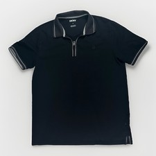 DKNY Men's Polo Shirt M Black/White Geometric Knit 1/4 Zip Short Sleeve