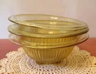 3 Vintage 30's Federal Yellow Ribbed & Footed Glass Nesting bowls 2 3/4" x 7"
