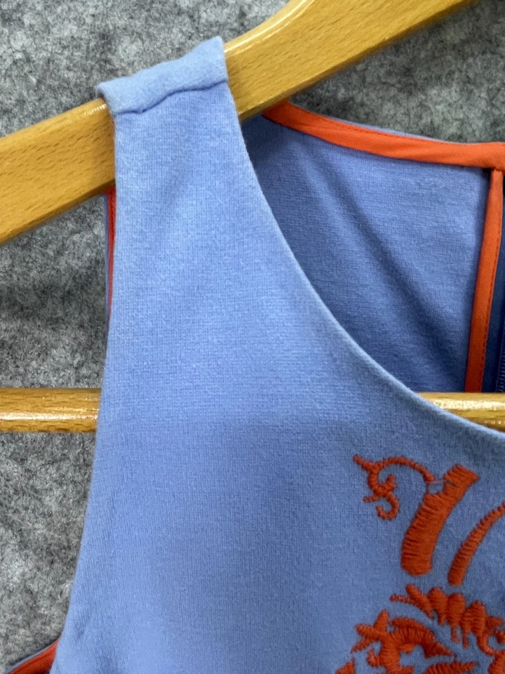 Vestido Tory Burch Mujer Pequeño Azul Naranja Bordado Cambio Sin Mangas Cremallera Trasera Foto 4 de 4