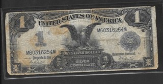 1899 $1 One Dollar US Silver Certificate Large Note Blue Seal Black Eagle