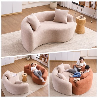 LY-042 S-Curved Chenille Sectional Sofa: Dual-Depth (21.3'' & 26.8''), Beige, No A