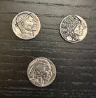 Buffalo Hobo Coin Lot - 2 Indian Skull Hand Carved & 1 USA Buffalo Nickel #4