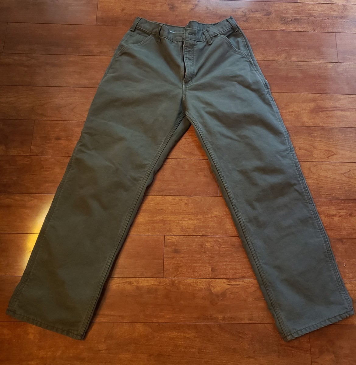 Carhartt Flannel Lined Olive Green Dungaree Fit Carpenter Pants