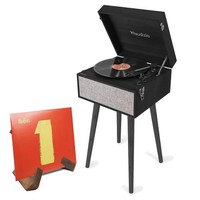 Audizio Fremont Table Record Player with Legs, Bluetooth& Vinyl LP Stand - Black