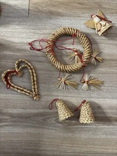 Scandinavian Braided Straw Christmas Mobile Swedish Angels Hearts Pinecones (4)