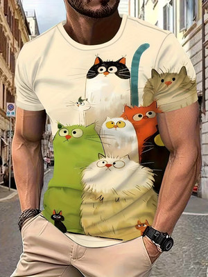 Playful Cartoon Cat - 3D All Over Print T-shirt
