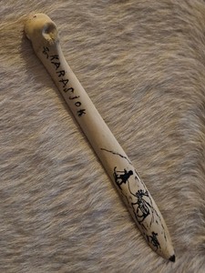 Sami Folk Art 9" Bone Letter Opener - Faux Reindeer Scrimshaw - Karasjok, Norway