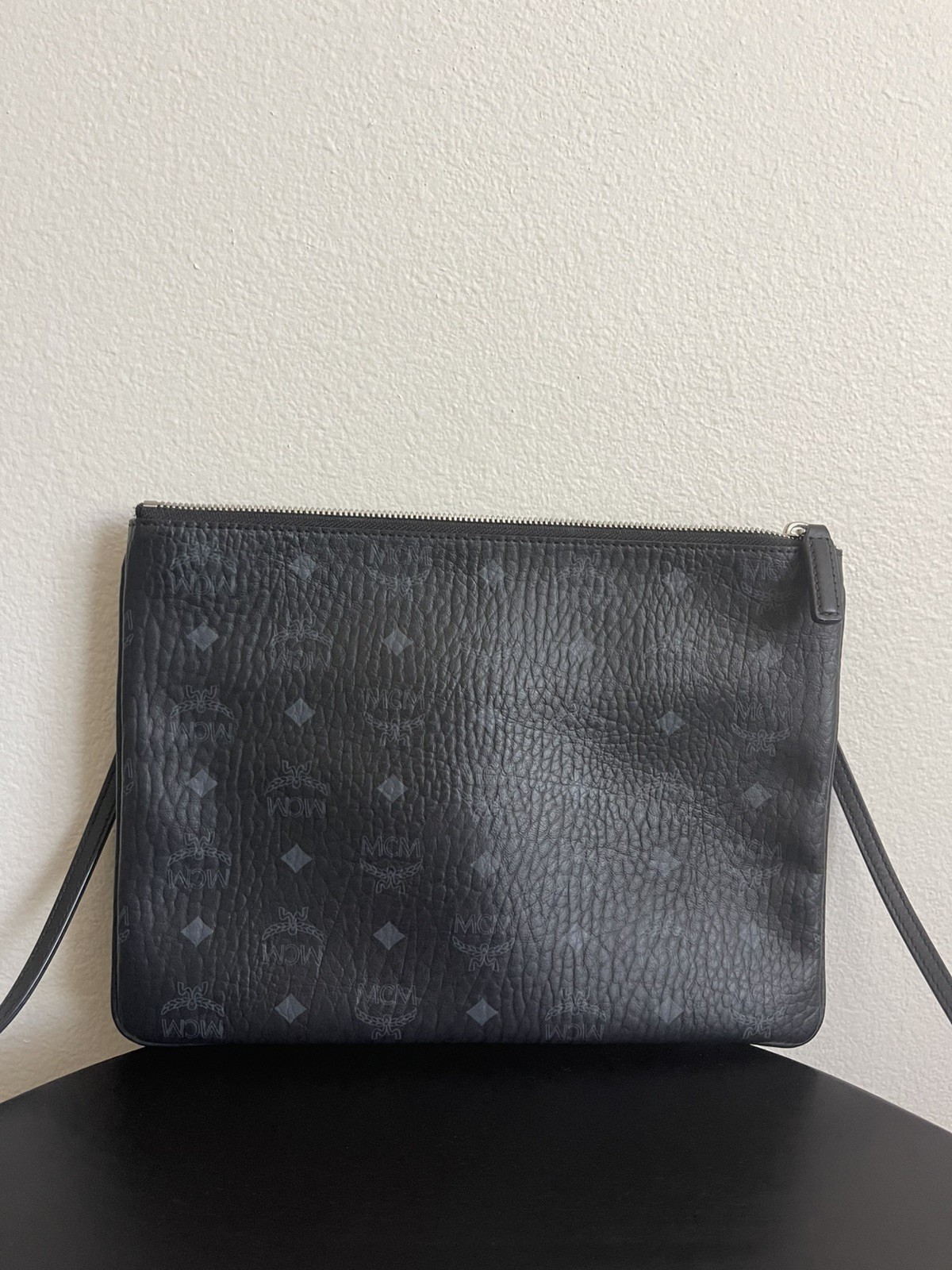 MCM Visetos Original Crossbody Pouch Monogram Canvas Clutch Bag Black Authentic image 6