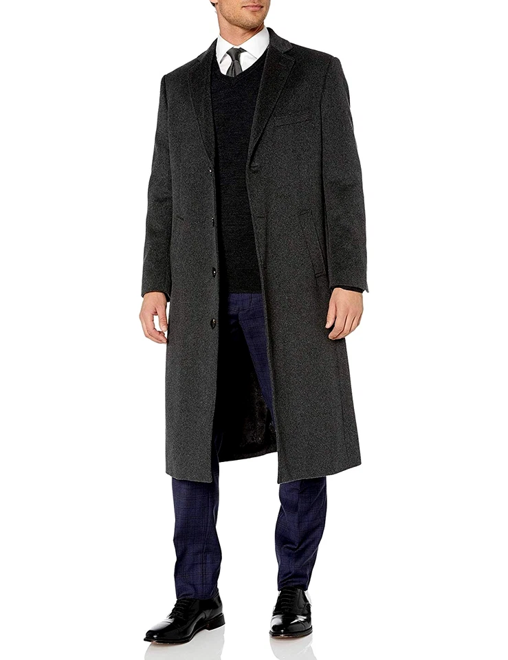 Chaps Ralph Lauren Cashmere Wool Overcoat Long Dark Gray Coat Italy Mens 44R - Image 2 of 4