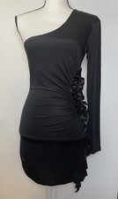 Mini Dress Clubwear One Sleeve Stretch Bodycone Side Cutout Bow Black S