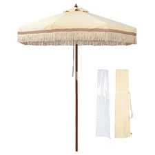 LAGarden 7' Patio Umbrella w/ Tassels UPF50+ Boho Style 5-Year-Non-Fading Butter