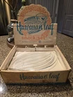 Federal Glass Hawaiian Leaf 8 Piece Snack Set Original Box 1950s MCM Crystal