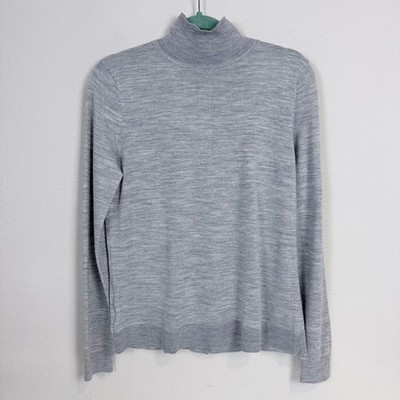 LOFT Gray Mock Neck Button Up Back Sweater M
