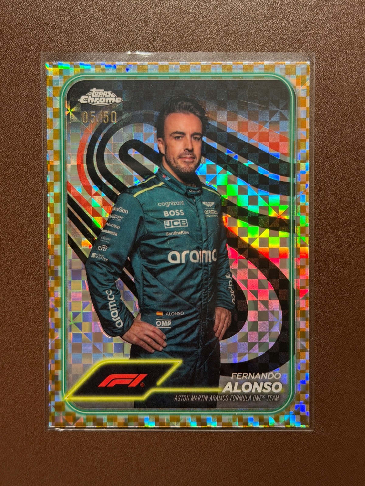 2024 Topps Chrome F1 Fernando Alonso #11 Gold Checkered Flag Refractor 05/50