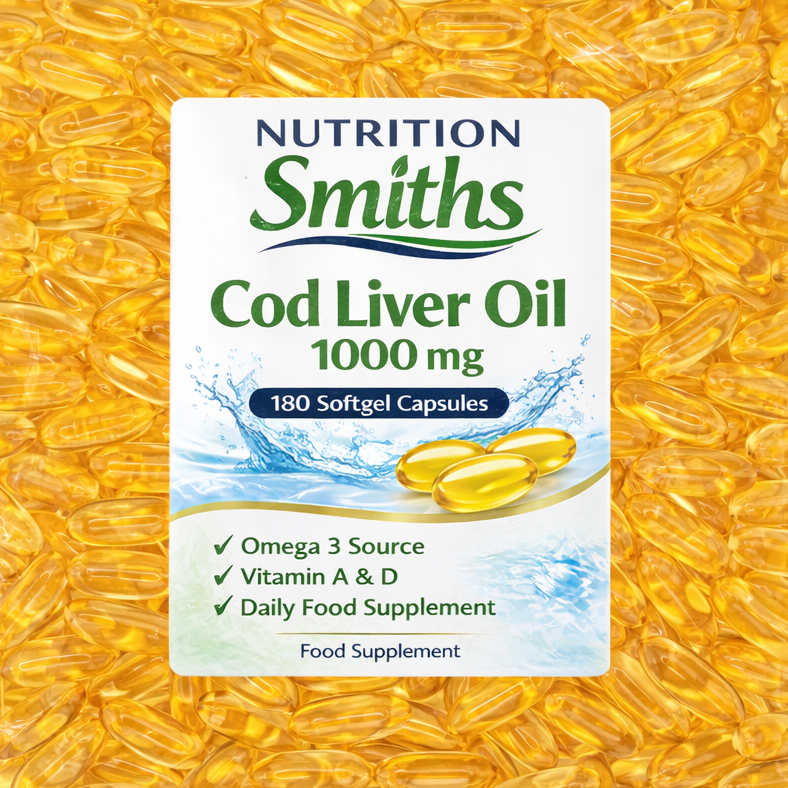 Cod Liver Oil 1000mg Capsules 180 Softgels Omega 3 Vitamin A D 6 Month Supply