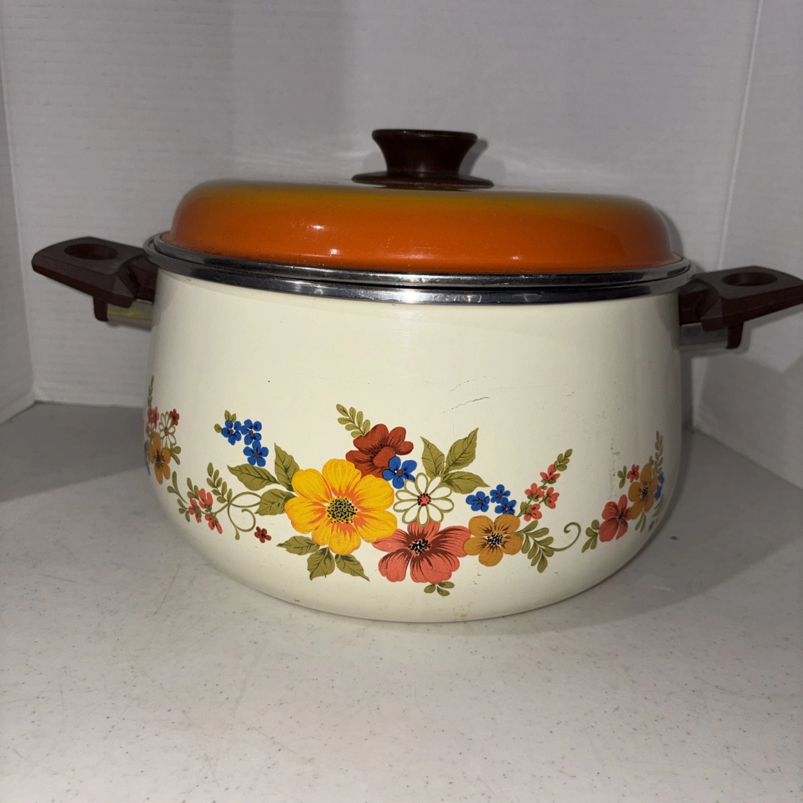 Vintage JMP Sweet Flowers 6 Quart Pot With Lid Dutch Oven Cookware Made In Spain