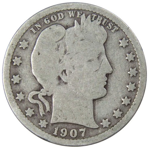 1907 Barber Quarter Circulated Silver 25c Coin Collectible