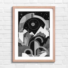 Image of Bold Geometric Abstract Art Composition Black & White Framed Wall Art Print