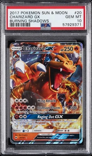 2017 POKEMON SUN & MOON BURNING SHADOWS #20 CHARIZARD GX PSA 10