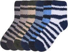 6 Pairs Women's Cozy Fuzzy Crew Striped Soft Slipper Socks Size 9-11 Multicolor