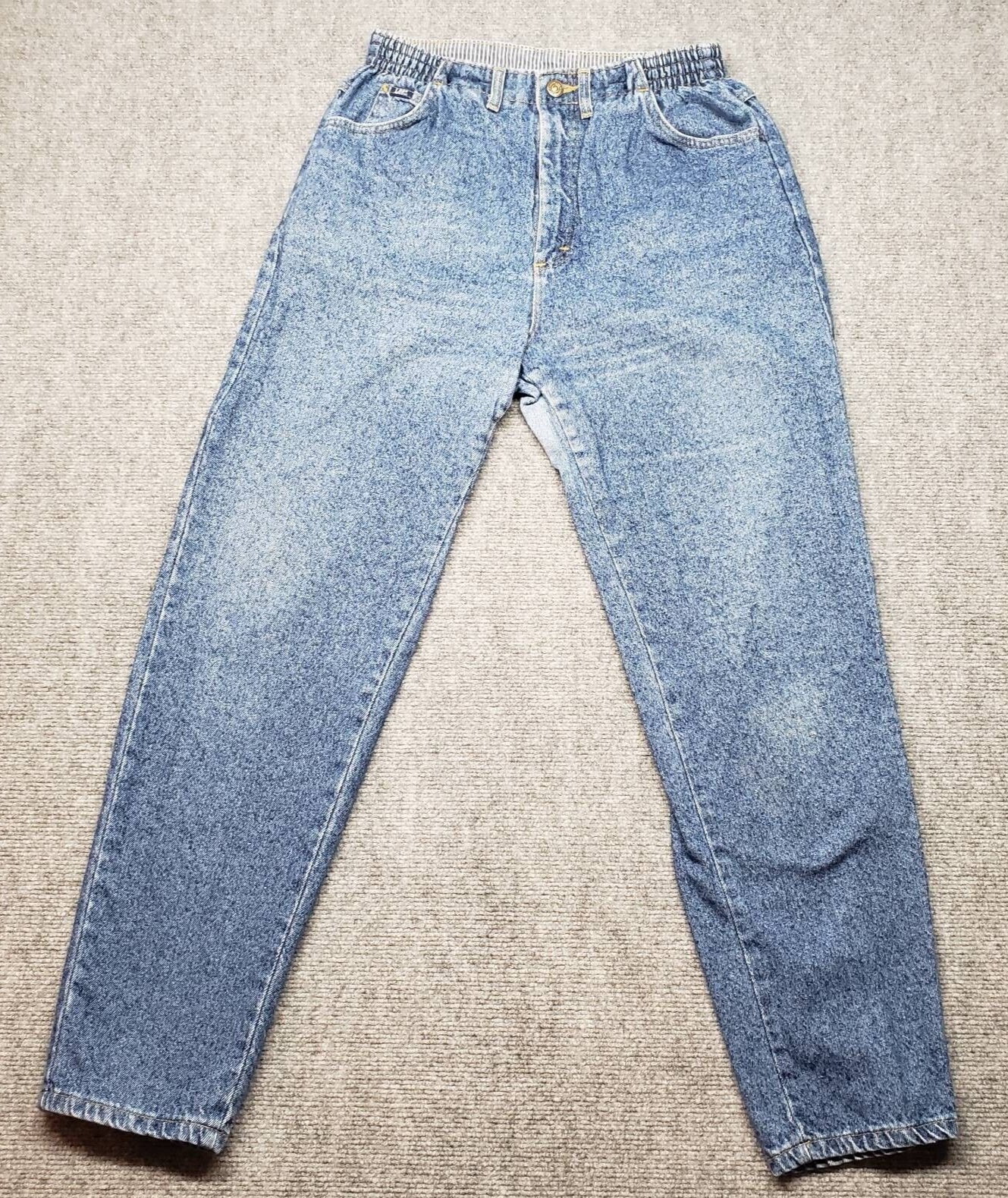Vintage Lee Mom Jeans Women's Size 12 Blue High Waist Stretch Acid Wash Pockets USA Made-image