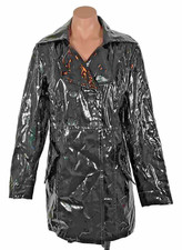 Vtg Black Faux Patent Leather Vinyl Trench Coat Mossimo Y2k 90s Goth Gothic Euc