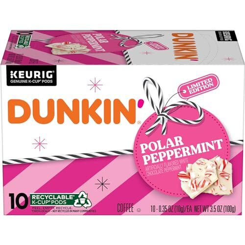 Dunkin Polar Peppermint K Cup Pods 10 Count Pack of 6 Holiday Coffee Flavors