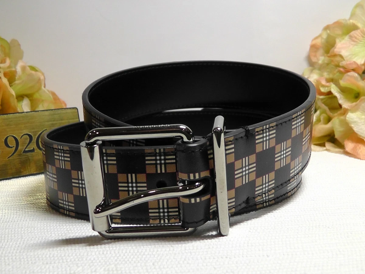 Burberry Check and Leather Belt , Size: M