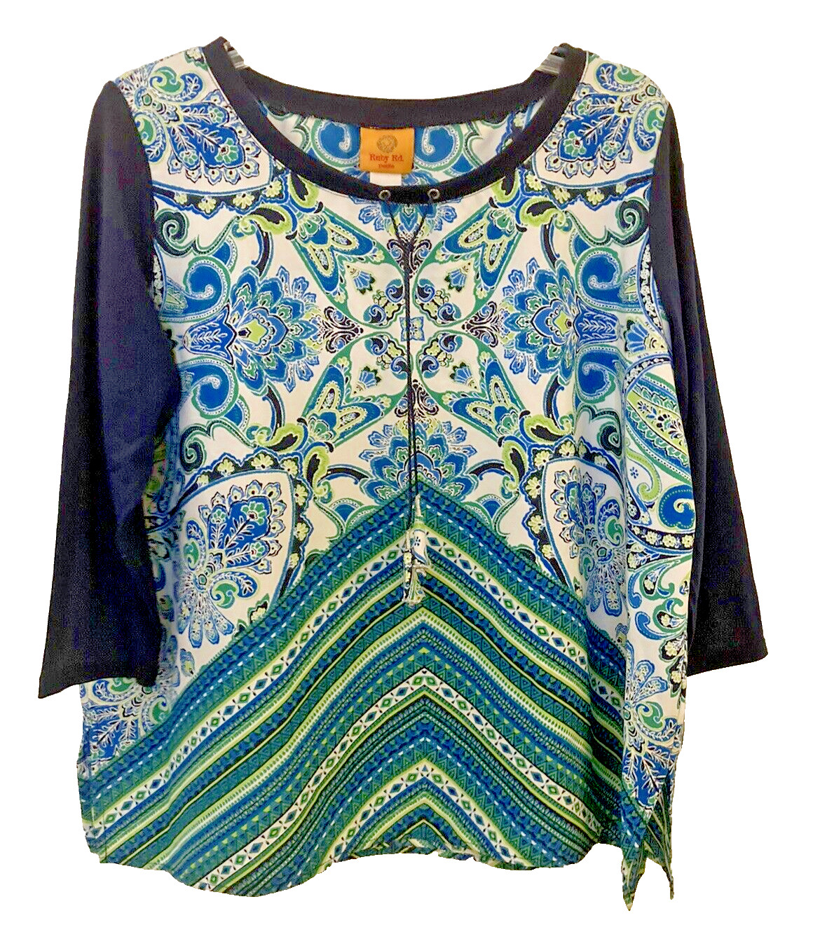 Ruby Road Pullover Tunic Top sz PL Multi Blue Tea… - image 5