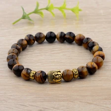 8mm Natural Tiger Eye Beads Buddha Head Women Men Yoga Energy Bracelets Gift