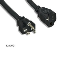  x10 15' 12 AWG Power Extension Cord NEMA 5-20P to 5-20R 20A/125V SJT Blk