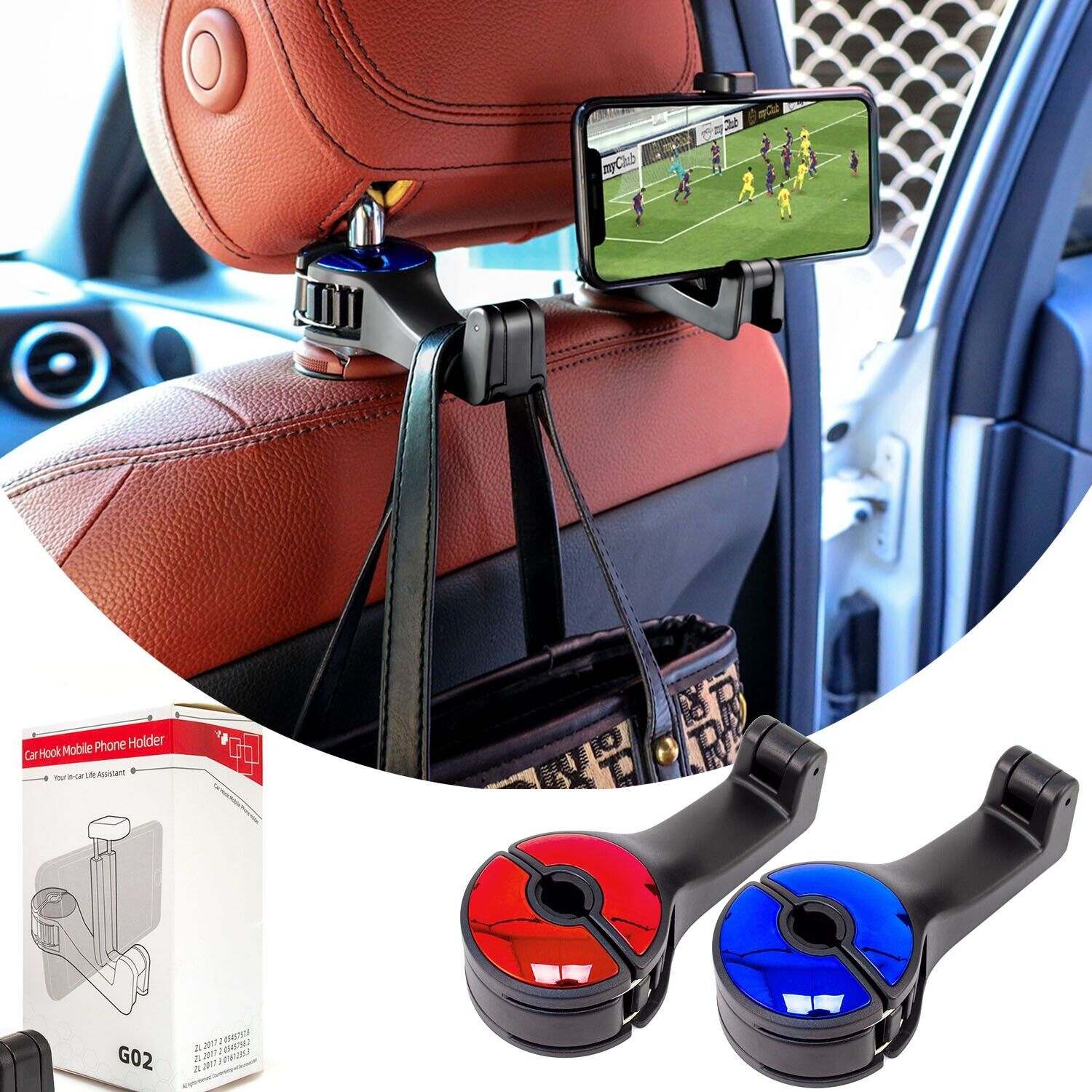 2 Pack Car Seat Headrest Hook Mobile Phone Holder Back Seat Hanger Storage  Hook