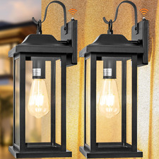 2-Pack Dusk to Dawn Large Outdoor Wall Lights - Matte Black Lanterns